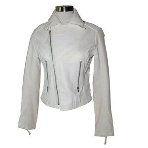 TRUE RELIGION OFF-WHITE SHEEP LEATHER MOTO JACKET BUTTERY SOFT SZ SMALL